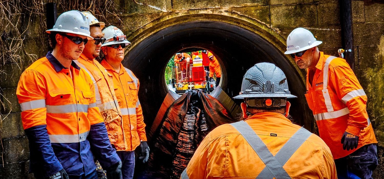 Operators installing UV liner